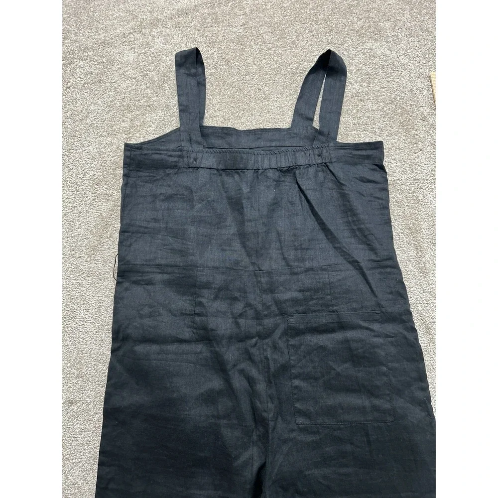 NEW Quince M 100% European Linen Square Neck‎ Jumpsuit Black - Missing Belt